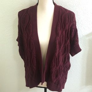 LOFT Burgundy Cotton Sweater Cardigan